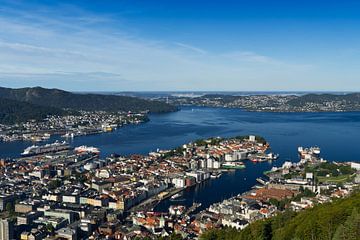 Vue lointaine de Bergen en Norvège sur Anja B. Schäfer