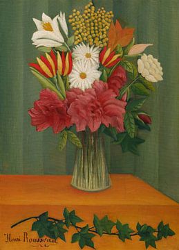 Vaas met bloemen en klimop tak, Henri Rousseau
