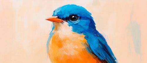 Kleurenspel - Blauw-oranje vogelportret
