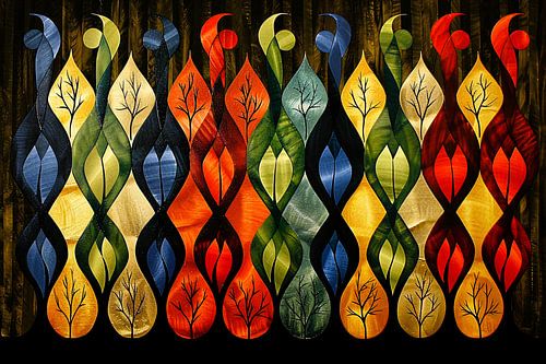 Kleurrijke abstracte bomen in verschillende stijlen