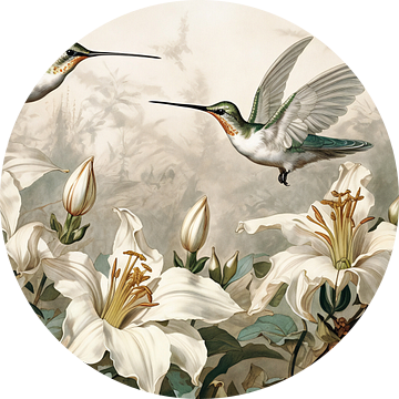 Hummingbirds & White Lilies van Jacky