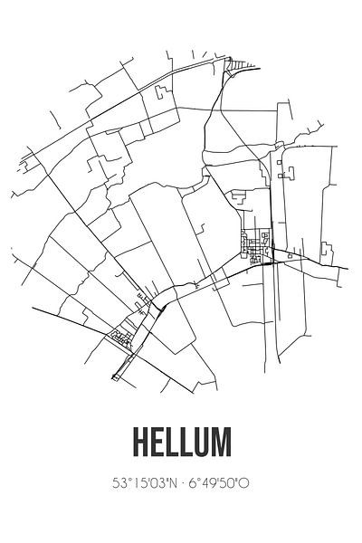 Hellum (Groningen) | Map | Black and white by Prints of Place