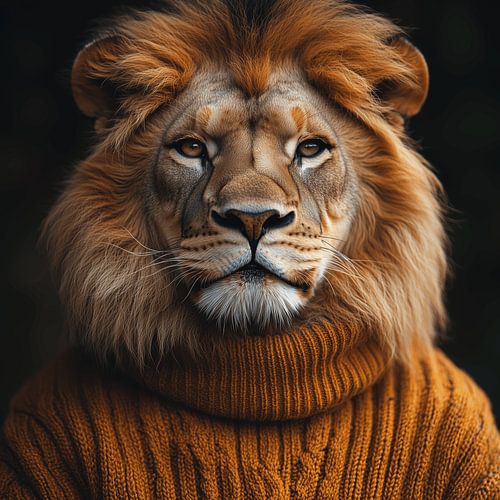 Leeuw gekleed voor de winter