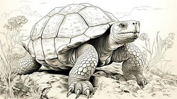 dessin à la plume d'une tortue sur Gelissen Artworks