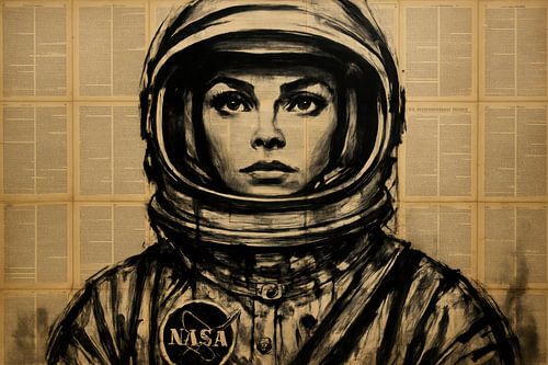 Vrouwelijke astronaut met vintage papier van Imperial Art House