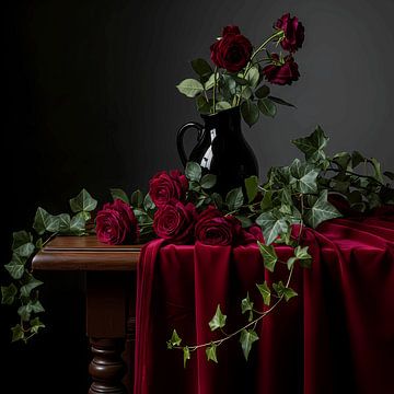 Fading Nocturne Baroque Still Life in Crimson and Shadow by maulana risyad