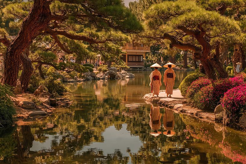 picturesque Japan Geisha in garden by Egon Zitter