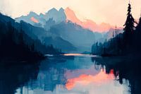 Mountain lake at dusk