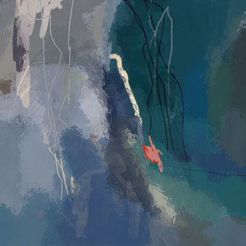 Modern abstract kleurrijk schilderij in pastelkleuren. Blauw, groen, grijs en roze van Dina Dankers