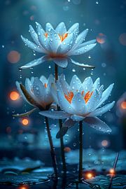 Trois nénuphars blancs sous la pluie sur Art & Soul Creations