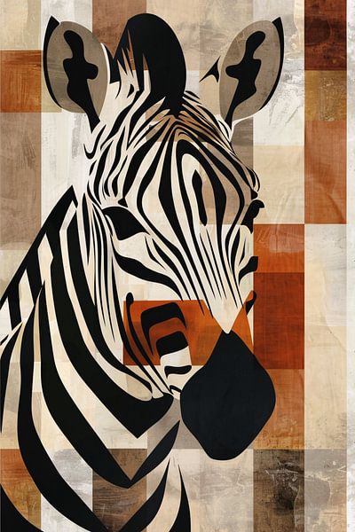 Geometrische Zebra Hoofd op Sepia Achtergrond van Art & Soul Creations