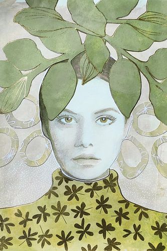 Face under Green Leaves | Collage