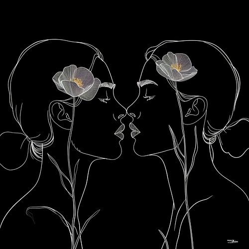 lijntekening van een vrouw met een bloem