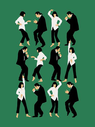 Dansscènes op een groene achtergrond