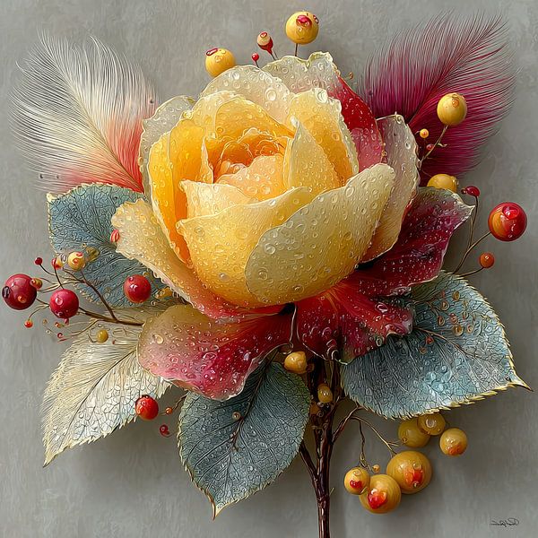 gelbe Blume mit Wasser und Zuckerguss von Gelissen Artworks