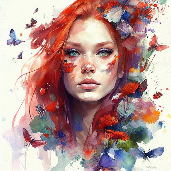 Aquarellblume Rote Haare Frau #9 von Chromatic Fusion Studio