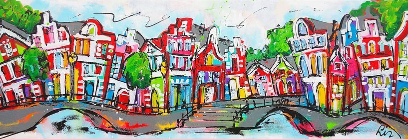 Colorful Canals of Amsterdam | Panorama by Vrolijk Schilderij