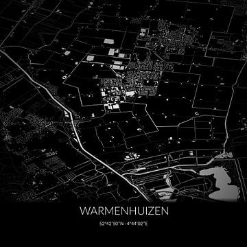 Black-and-white map of Warmenhuizen, North Holland. by Rezona