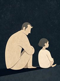 “Quiet Moments — Minimalist Father and Child Silhouette Art” by taufid hidayat