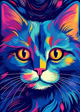 Cat Animal Pop Art Color Style by Qreative