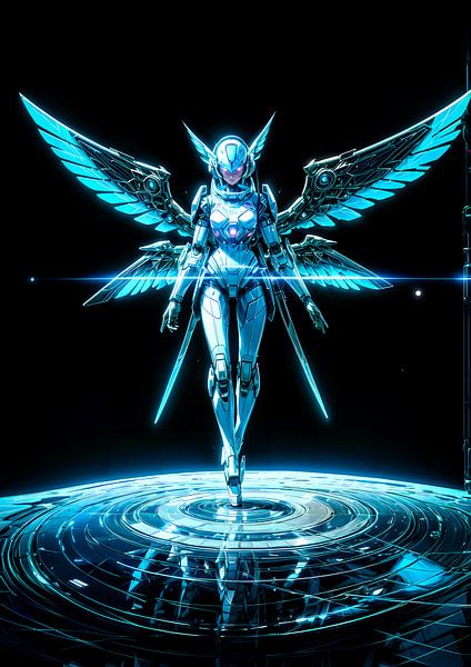 Blauer Roboter Hologramm Mädchen Anime von Ruzerin