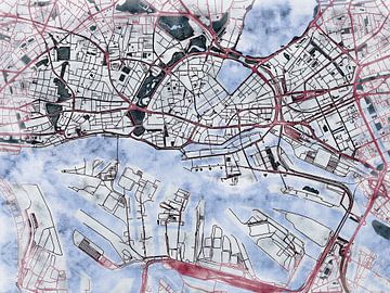 Kaart van Hamburg centrum in de stijl 'White Winter' van Maporia