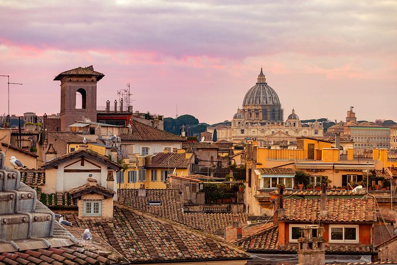 Pink sunset glow over the rooftops in Rome - Italy par Michiel Ton