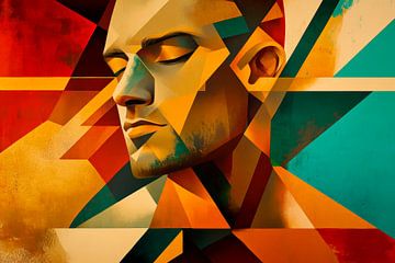Geometric portrait in warm colours by Poster Art Shop