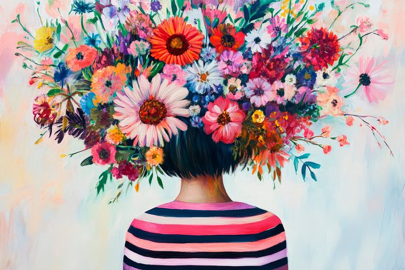 Vrouw met een bloeiend hoofd - Kleurrijke fantasie van Poster Art Shop
