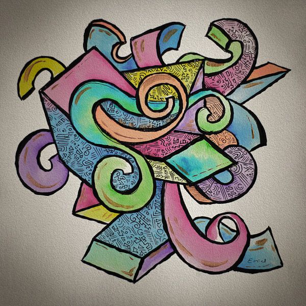 Colourful abstract artwork with geometric shapes by Emiel de Lange