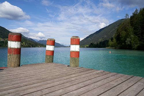 Wooden footbridge at the Weissensee