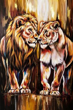 Expressive lion and lioness painting by Imperial Art House