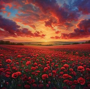 Blick über ein Feld mit Mohnblumen