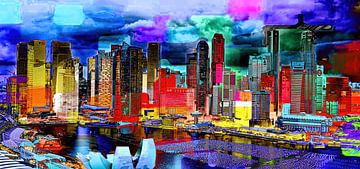 Künstlerische Übersetzung Skyline Singapur von Eduard Lamping