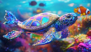 Turtle of glitter and glass colourful panorama