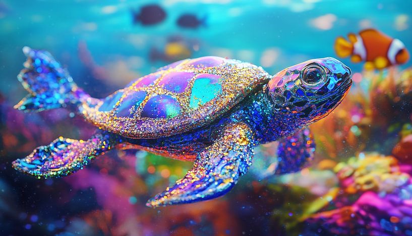 Schildpad van glitter en glas kleurrijk panorama van TheXclusive Art