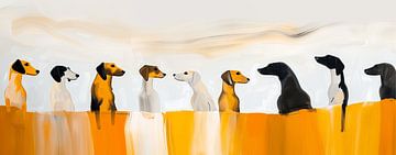 Dogs in a row look at each other by Karina Brouwer