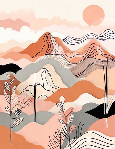 Abstract minimalistisch berglandschap in aardetinten van Dreamy Faces