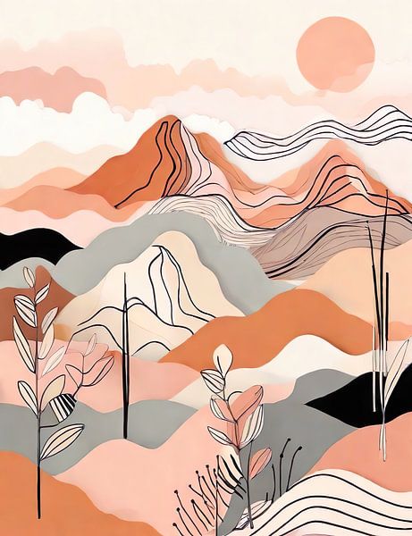 Abstract minimalistisch berglandschap in aardetinten van Dreamy Faces