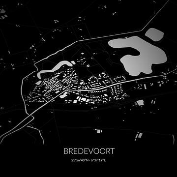 Zwart-witte landkaart van Bredevoort, Gelderland. van Rezona