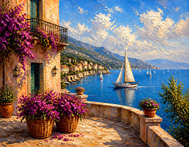 Romantisches Dorf – Amalfi-Balustrade in Magenta