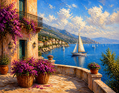 Romantic Seascape - Amalfi Balustrade in Magenta