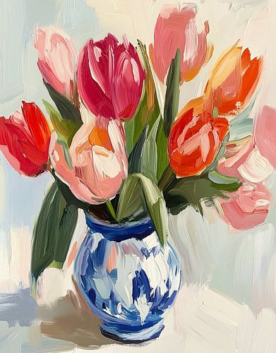 Tulipes dans un vase en porcelaine
