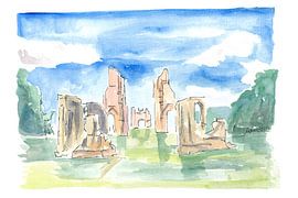 Ruines de l'abbaye de Glastonbury - Impressions à l'aquarelle