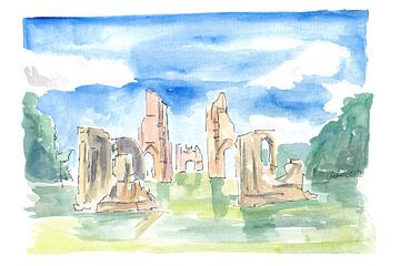 Glastonbury Abbey Ruins Aquarell-Impressionen