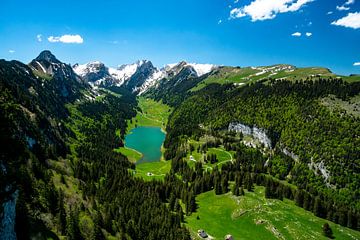 Vue sur le lac Sämtis et les Alpes d'Appenzell sur Leo Schindzielorz