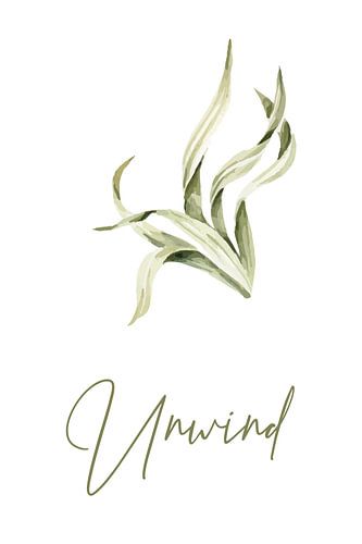 Unwind – Groene Aquarel Zeewier Illustratie | Rustgevende Coastal Wanddecoratie
