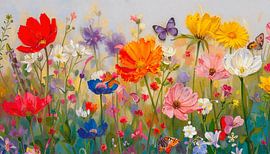 Panorama d'une mer de fleurs estivales colorées