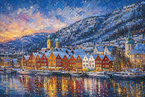 Bergen in Noorwegen schilderij.