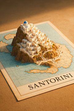 Santorini Oia Village Diorama – Romantic Honeymoon Art Print by Travel Shop